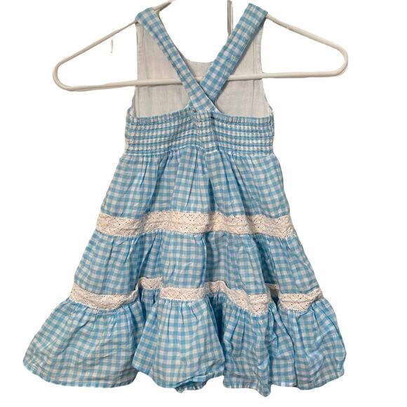 Miss Mona Mouse blue and white checkerboard checked gingham dress 3T lace ruffle - Picture 3 of 6